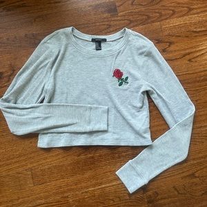 Forever 21 Grey Waffle Knit Cropped Long Sleeve